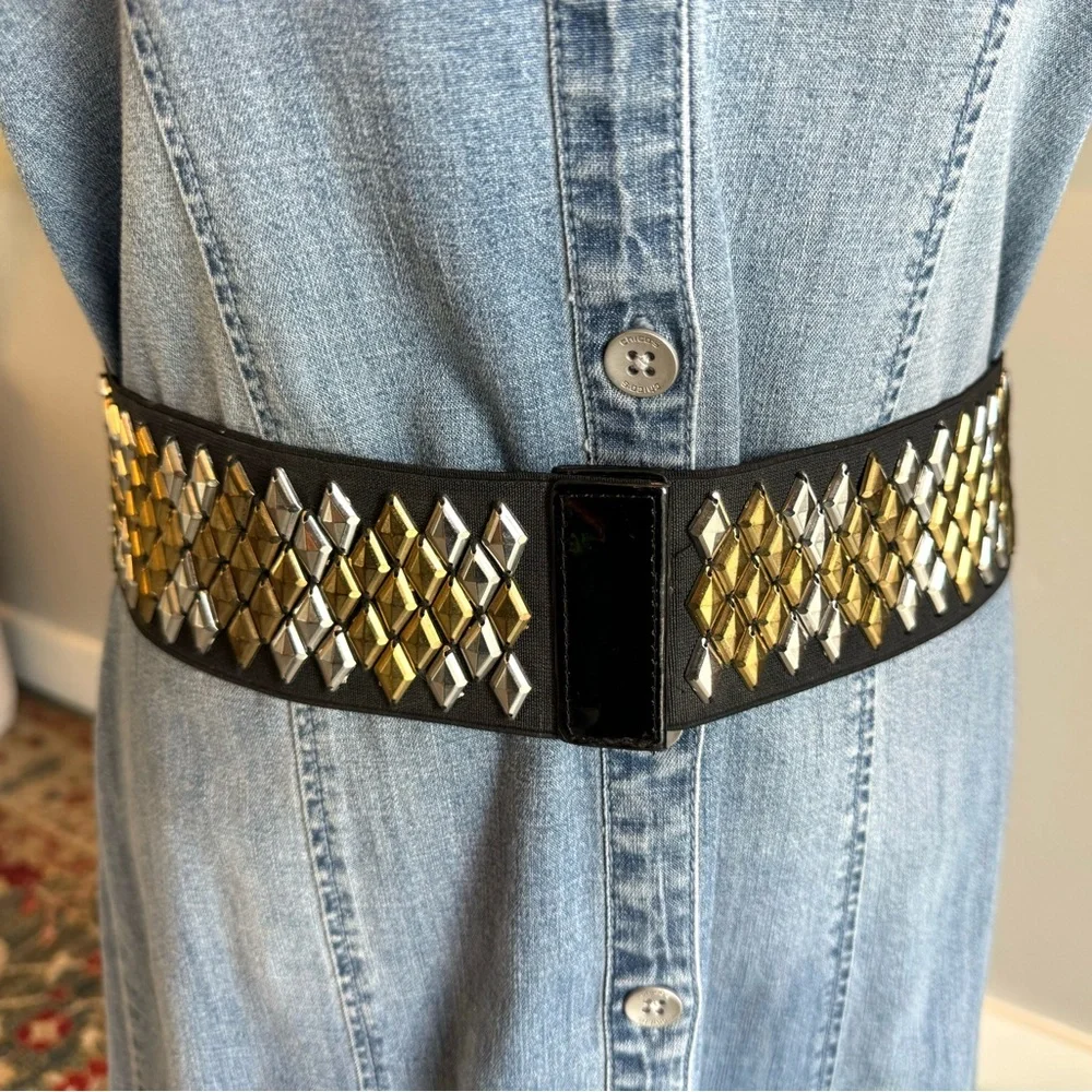 Betsy Johnson Wide Metal Diamond Studded Stretch Belt